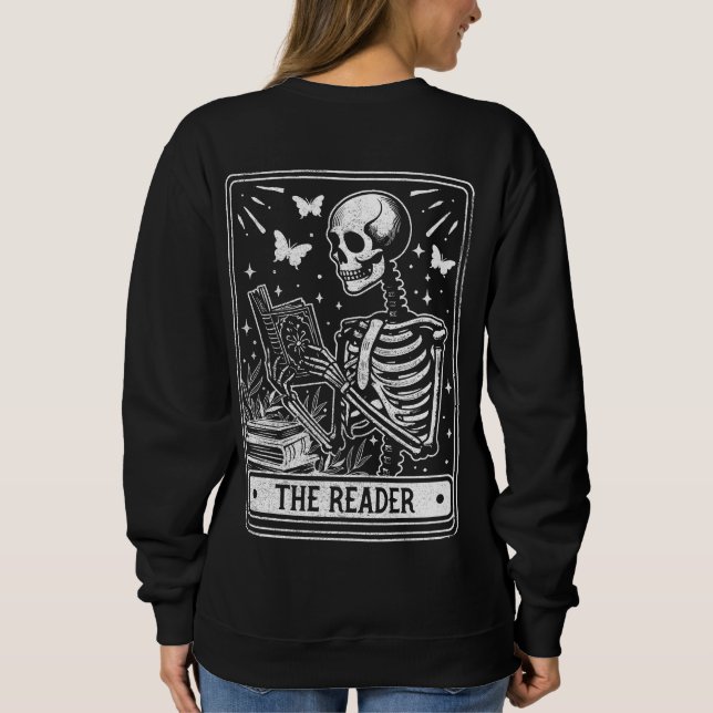 The Reader Skeleton Reading Booklover Halloween Sweatshirt (Back)