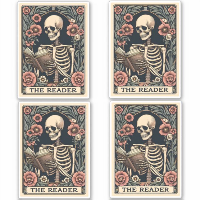 The Reader Skeleton Tarot Card (Front)