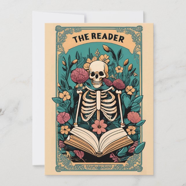The Reader Skeleton Tarot Card Flat Holiday Card (Front)