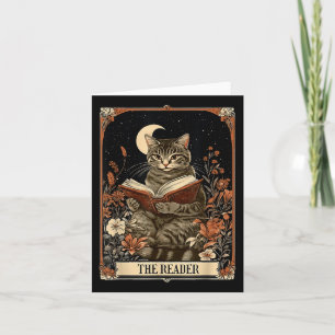 The Reader Tarot Card Cat Reading Book Floral Moon
