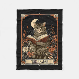 The Reader Tarot Card Cat Reading Book Floral Moon Fleece Blanket