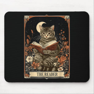 The Reader Tarot Card Cat Reading Book Floral Moon Mouse Mat