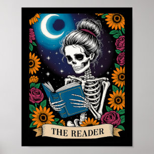 The Reader Tarot Card Funny Book Lover Skeleton Re Poster
