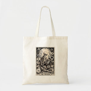 The Reader Tarot Card Funny Book Lover Skeleton Re Tote Bag