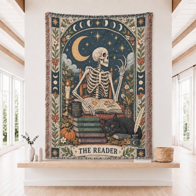 The Reader Tarot Card Woven Throw Blanket  (Creator Uploaded)