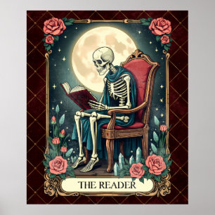The Reader, Vintage Style Tarot Card Skeleton  Poster