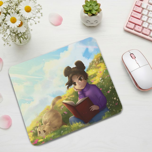 The Reading Girl and The Bored Cat Mouse Pad (Creator Uploaded)