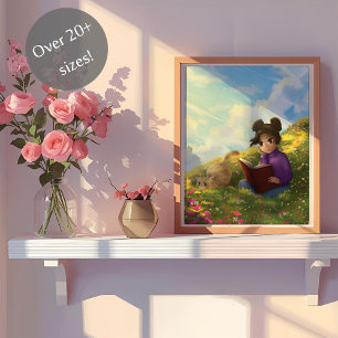 The Reading Girl and The Bored Cat Poster