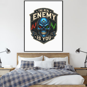 The Real Enemy Is You Trader Psychology Skull Desi Canvas Print