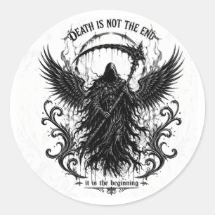 The Reaper Dark Gothic Lettering & Wings Graphic Classic Round Sticker