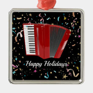 The Red Accordion, Happy Holidays, Metal Tree Decoration