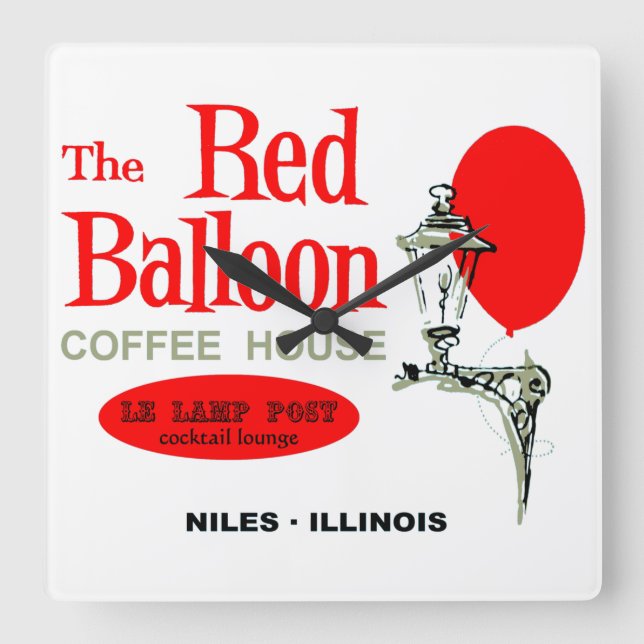 The Red Balloon Coffee House, Niles, Illinois Square Wall Clock (Front)