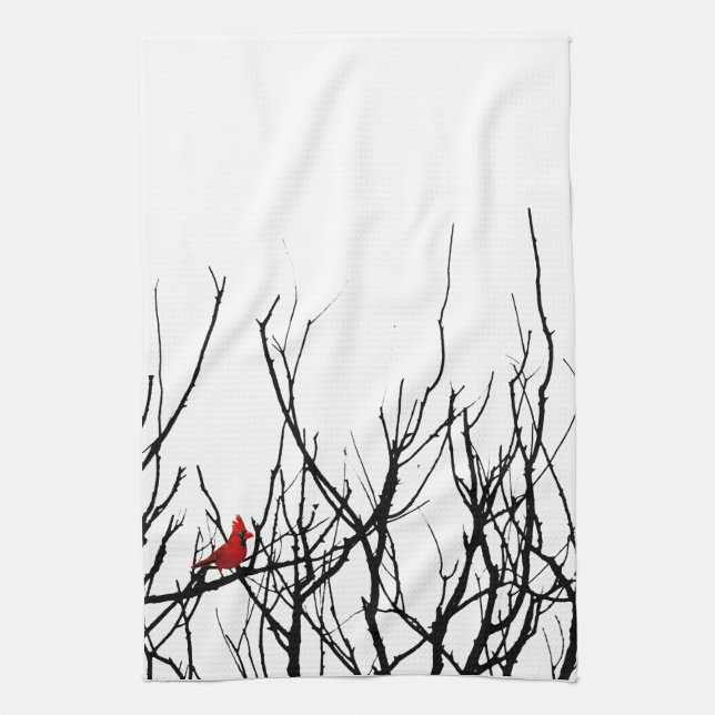 The Red Bird by Leslie Peppers Tea Towel (Vertical)