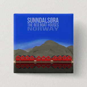 The Red Boat Houses Sunndalsøra Norway 15 Cm Square Badge