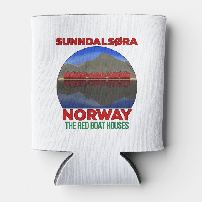 The Red Boat Houses Sunndalsøra Norway Can Cooler (Front)