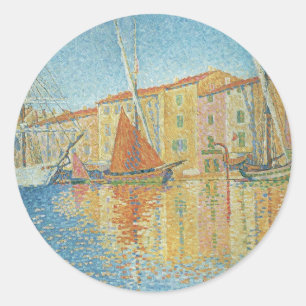 The Red Buoy by Paul Signac, Vintage Pointillism Classic Round Sticker
