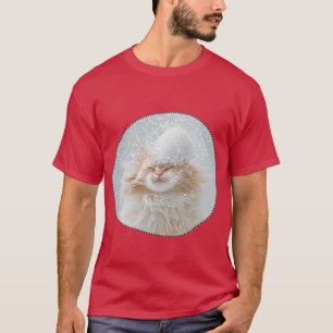 The red cat looks very relaxed, flakes on the T-Shirt