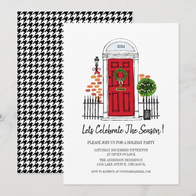 The Red Christmas Door Holiday Party  Card (Front/Back)