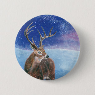 The red Deer Cervus elaphus and Winter Landscape  6 Cm Round Badge