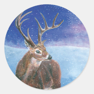 The red Deer Cervus elaphus and Winter Landscape Classic Round Sticker