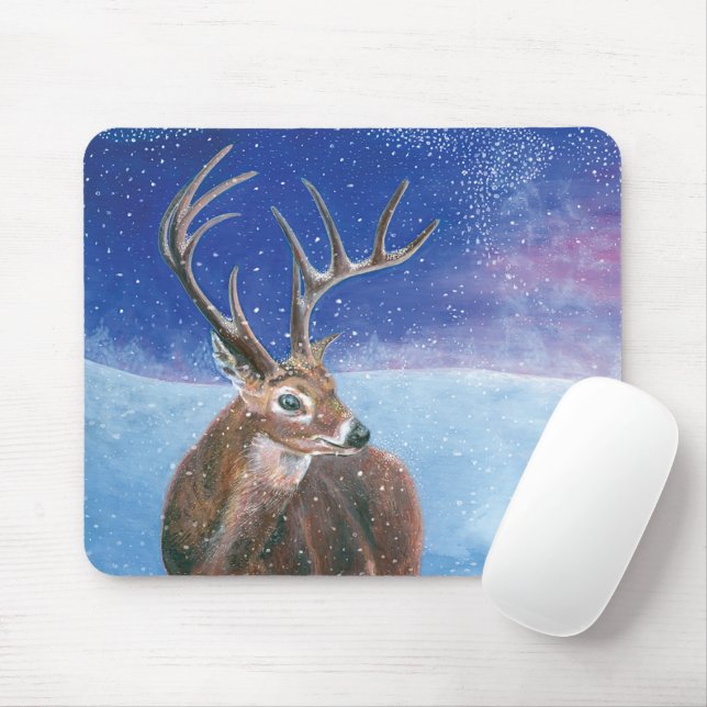 The red Deer Cervus elaphus and Winter Landscape   Mouse Mat (With Mouse)