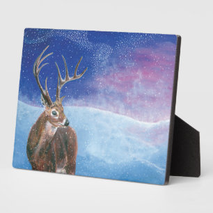 The red Deer Cervus elaphus and Winter Landscape  Plaque