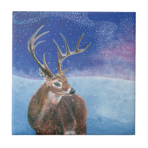 The red Deer Cervus elaphus and Winter Landscape  Tile