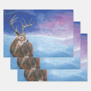 The red Deer Cervus elaphus and Winter Landscape Wrapping Paper Sheet