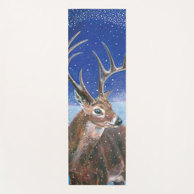 The red Deer Cervus elaphus and Winter Landscape  Yoga Mat (Front)