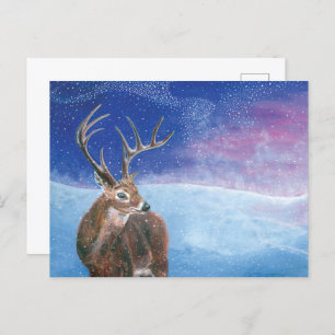 The red deer (Cervus elaphus) in Winter    Holiday Postcard