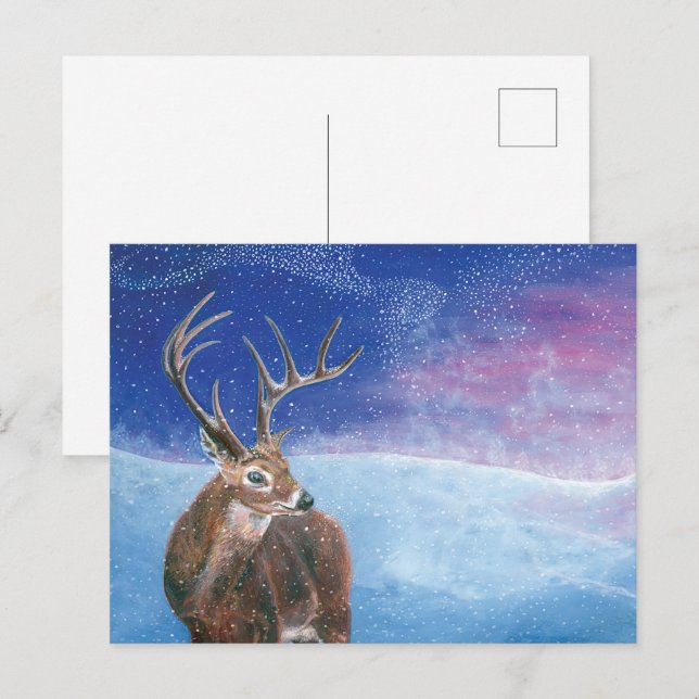 The red deer (Cervus elaphus) in Winter    Holiday Postcard (Front/Back)