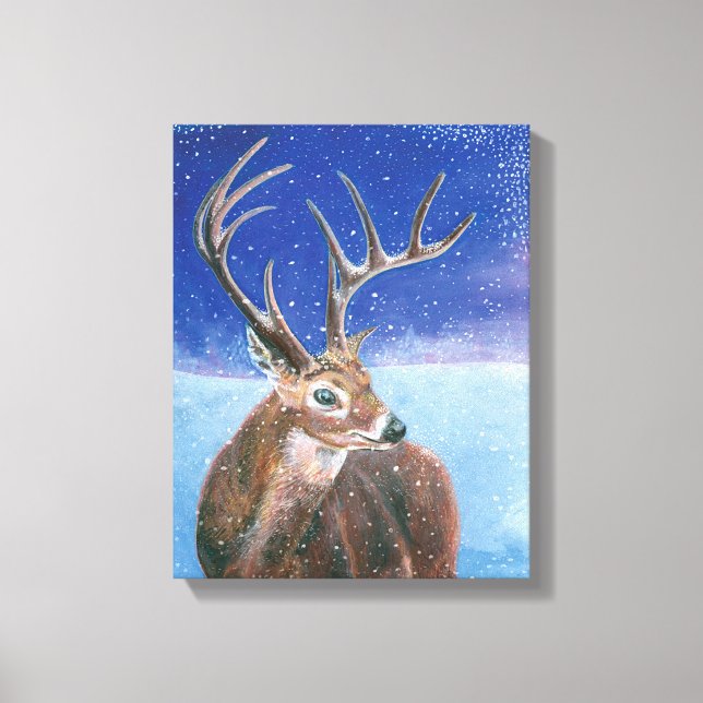 The red deer (Cervus elaphus) & Winter Canvas Print (Front)