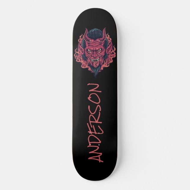 The Red Demon Head Devil Personalised Skateboard (Front)