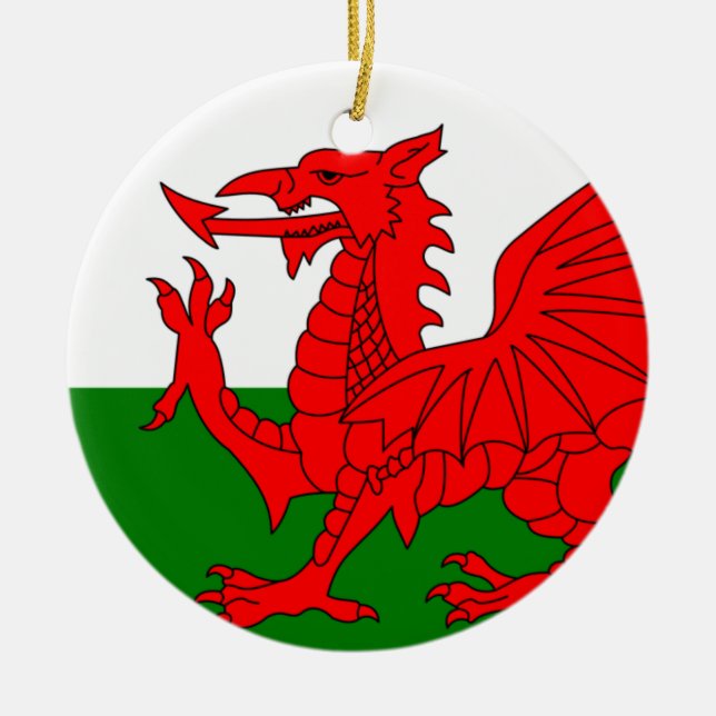 The Red Dragon [Flag of Wales] Ceramic Tree Decoration (Front)