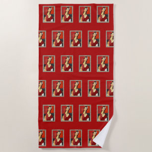 The Red Fan (based on Modigliani's painting) Beach Towel