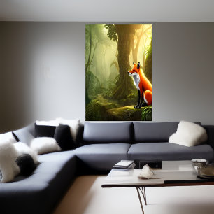 The red fox in the forest AI Art Poster