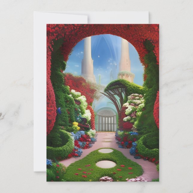The Red Gardens Fantasy Art Greeting Card (Front)