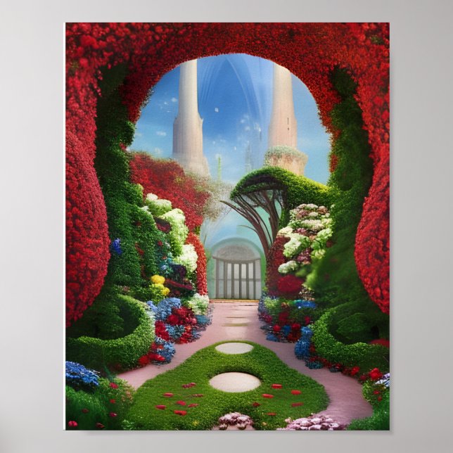 The Red Gardens Fantasy Digital Art Poster (Front)