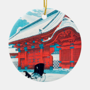 The Red Gate of Hongo in Snow by Hiroaki Takahashi Ceramic Tree Decoration