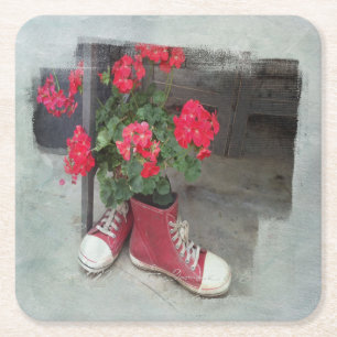 The Red Geraniums as a sturdy Square Paper Coaster
