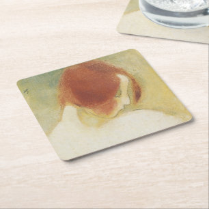 The red haired Girl, Helene Schjerfbeck Square Paper Coaster