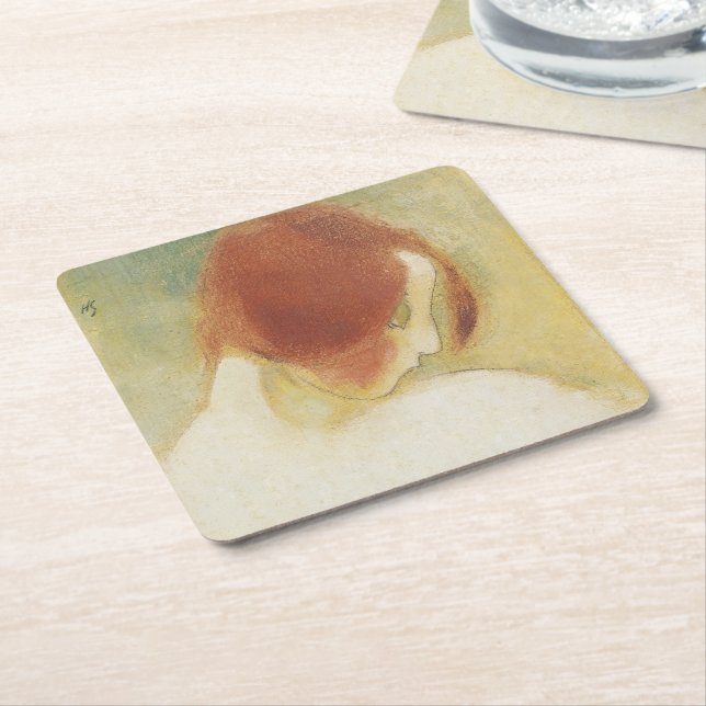 The red haired Girl, Helene Schjerfbeck  Square Paper Coaster (Angled)