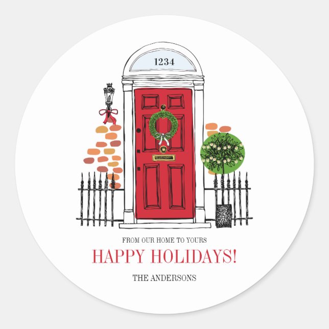 The Red Holiday Christmas Door  Classic Round Sticker (Front)