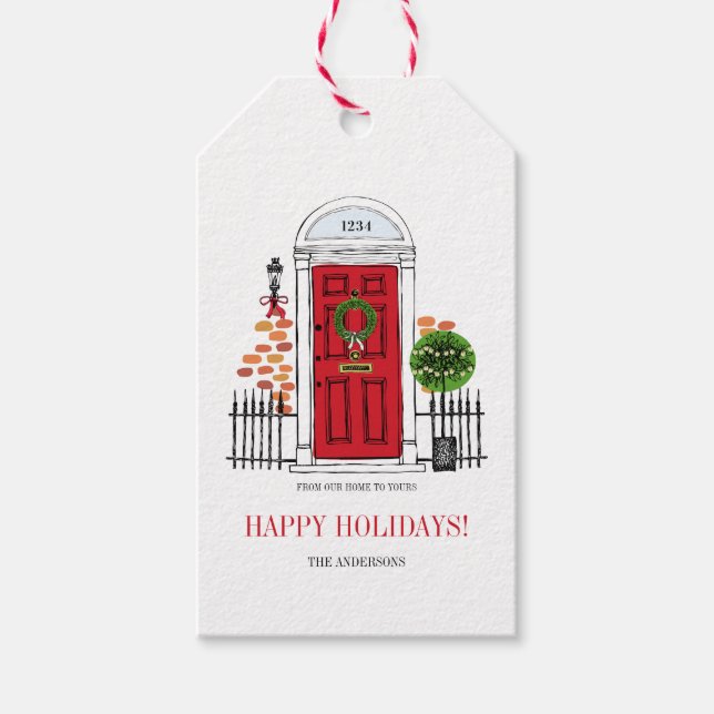 The Red Holiday Christmas Door Gift Tag (Front)