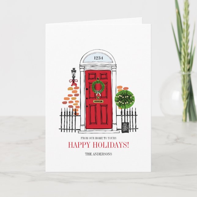 The Red Holiday Christmas Door Holiday Card (Front)
