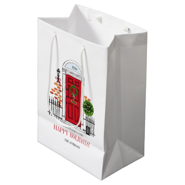 The Red Holiday Christmas Door Medium Gift Bag (Front Angled)