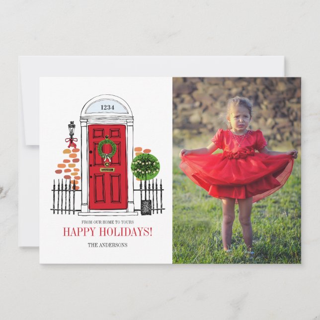 The Red Holiday Christmas Door Photo Card (Front)