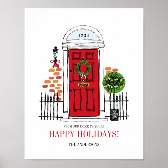 The Red Holiday Christmas Door Poster Sign (Front)