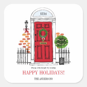 The Red Holiday Christmas Door Square Stickers