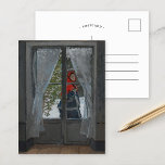 The Red Kerchief | Claude Monet Postcard<br><div class="desc">The Red Kerchief (1868-1873),  also called The Red Cape,  by French Impressionist artist Claude Monet. This oil on canvas snowscape depicts Monet's wife,  Camille,  passing outside of a window dressed in a red cape.

Use the design tools to add custom text or personalise the image.</div>